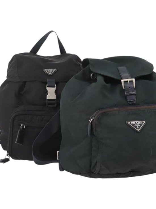 PRADA Backpack Nylon 2 Set Black Khaki Auth bs34889 main image 4